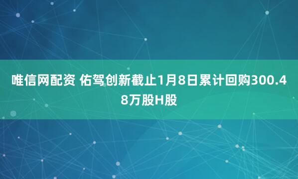 唯信网配资 佑驾创新截止1月8日累计回购300.48万股H股